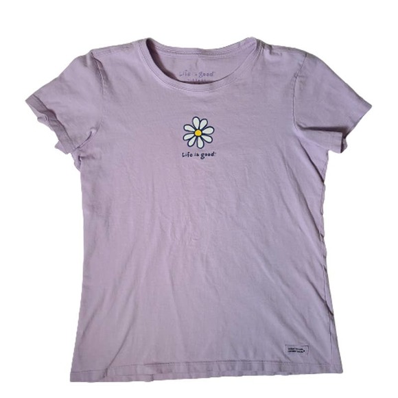 Life is Good Purple Daisy Spring Flower Cotton T Shirt-Women's Medium - Picture 1 of 5